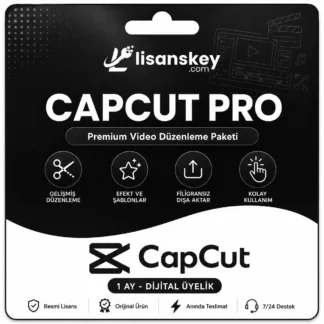 CapCut Pro dijital üyelik ürün görseli, premium video düzenleme paketi, efektler, şablonlar ve filigransız dışa aktarma