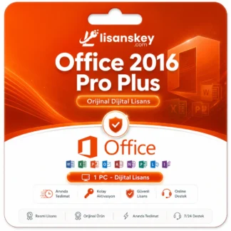 Office 2016 Pro Plus dijital lisans ürün görseli, orijinal Microsoft Office 2016 ürün anahtarı ve anında teslimat avantajı