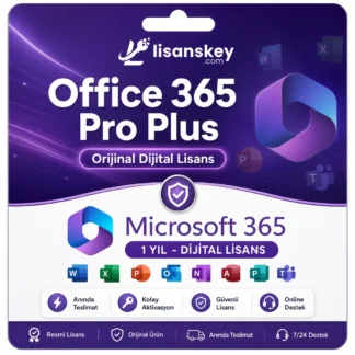 Office 365 Pro Plus dijital üyelik ürün görseli, Microsoft 365 lisansı, 1 yıllık Office üyeliği ve online aktivasyon