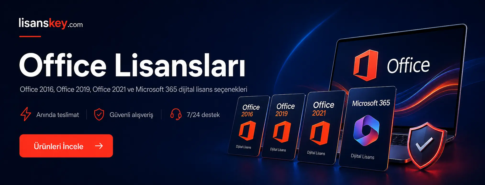 Lisanskey.com Office lisansları slider görseli, Office 2016, Office 2019, Office 2021, Office 2024 ve Office 365 dijital lisans seçenekleri