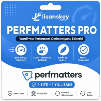 Perfmatters lisans ürün görseli, WordPress performans optimizasyon eklentisi, site hızlandırma, gereksiz kodları kapatma ve hızlı WordPress çözümü
