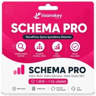 Schema Pro lisans ürün görseli, WordPress schema markup eklentisi, yapılandırılmış veri ve SEO zengin sonuç aracı
