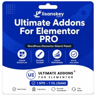 Ultimate Addons for Elementor lisans ürün görseli, Elementor widget paketi, WordPress sayfa tasarım eklentisi ve profesyonel tasarım araçları