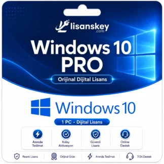 Windows 10 Pro dijital lisans ürün görseli, profesyonel kullanıcılar için orijinal Windows 10 Pro lisans anahtarı