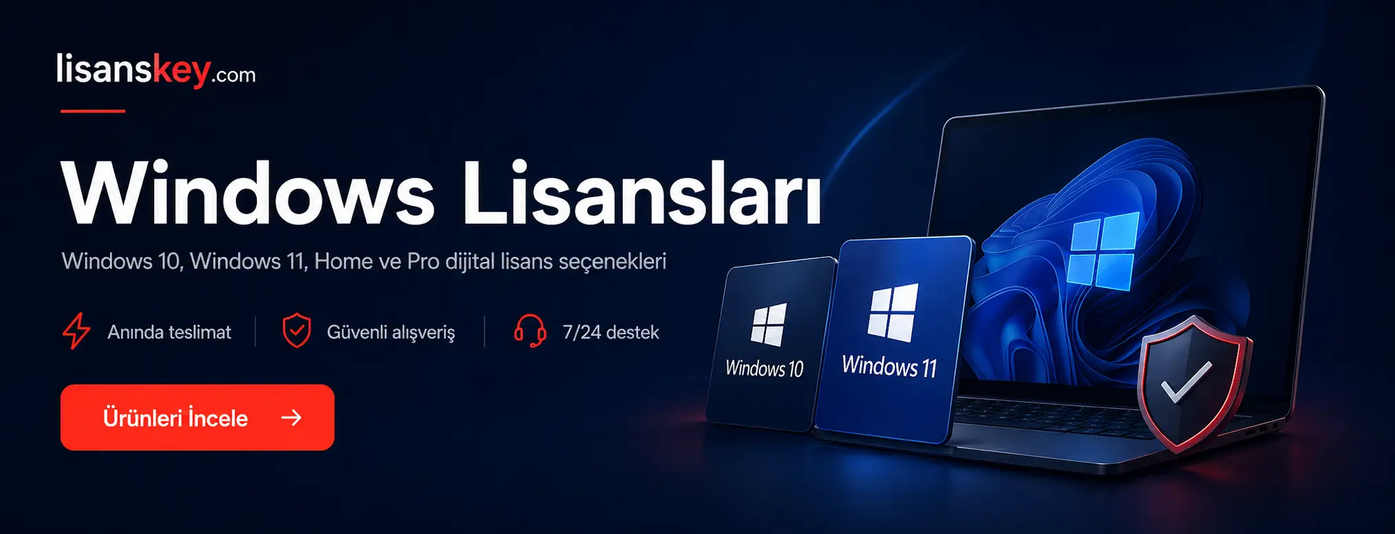 Lisanskey.com Windows lisansları slider görseli, Windows 10 Home, Windows 10 Pro, Windows 11 Home ve Windows 11 Pro dijital lisans anahtarları