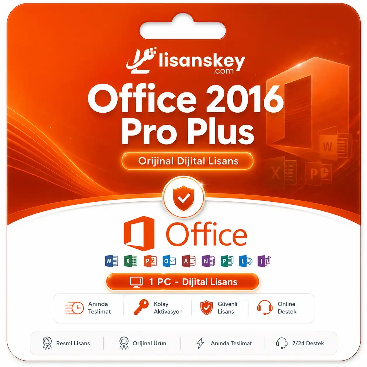 Office 2016 Pro Plus Lisans Key (Ürün Anahtarı) Satın Al 1 Office 2016 Pro Plus dijital lisans ürün görseli, orijinal Microsoft Office 2016 ürün anahtarı ve anında teslimat avantajı