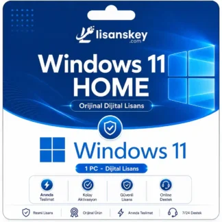 Windows 11 Home dijital lisans görseli, orijinal Windows 11 Home ürün anahtarı ve güvenli aktivasyon seçeneği